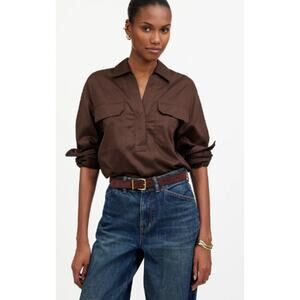 NWT Madewell Utility Long Sleeve Popover Shirt in Dark Carob Brown Size XXS